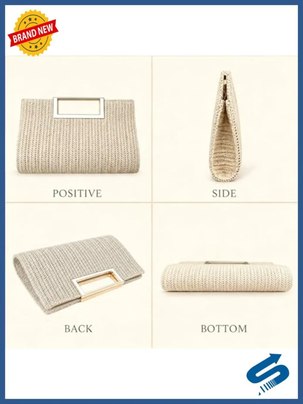 Straw Clutch Purse for Women, Top Handle Evening Handbag with Detachable Chain